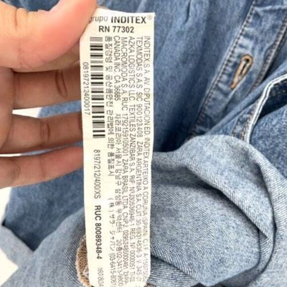 Zara Womens Medium Wash Blue Puff Sleeves Button Front Denim Romper XS - Picture 10 of 11